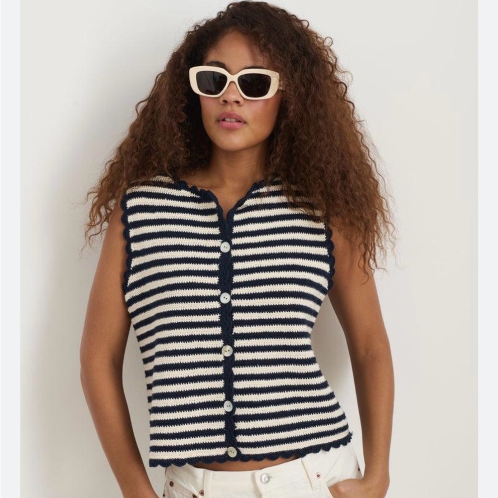 Alex Mill Navy and White Knit Cardigan - Picture 3 of 3